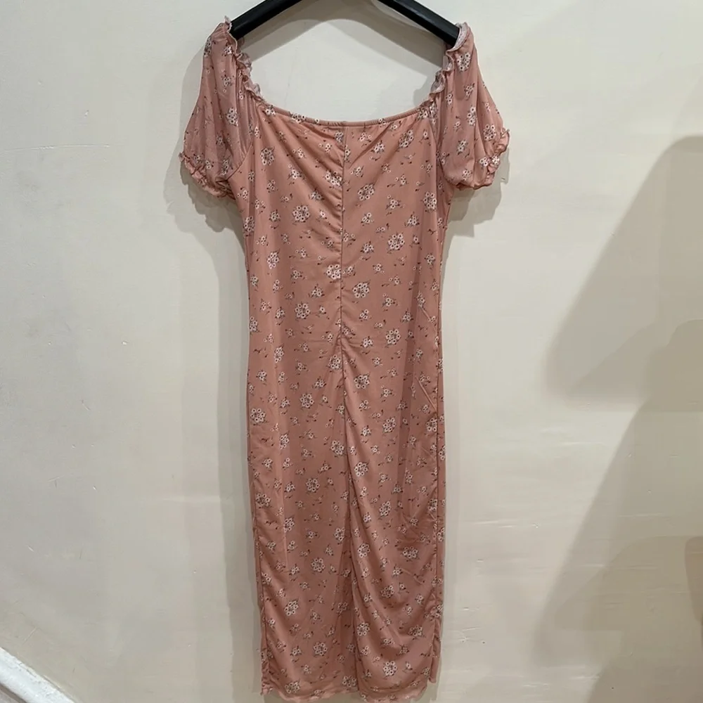 Forever 21 Womens Floral Print Mesh Bodycon MIDI Dress Pink Size Medium - Picture 4 of 4
